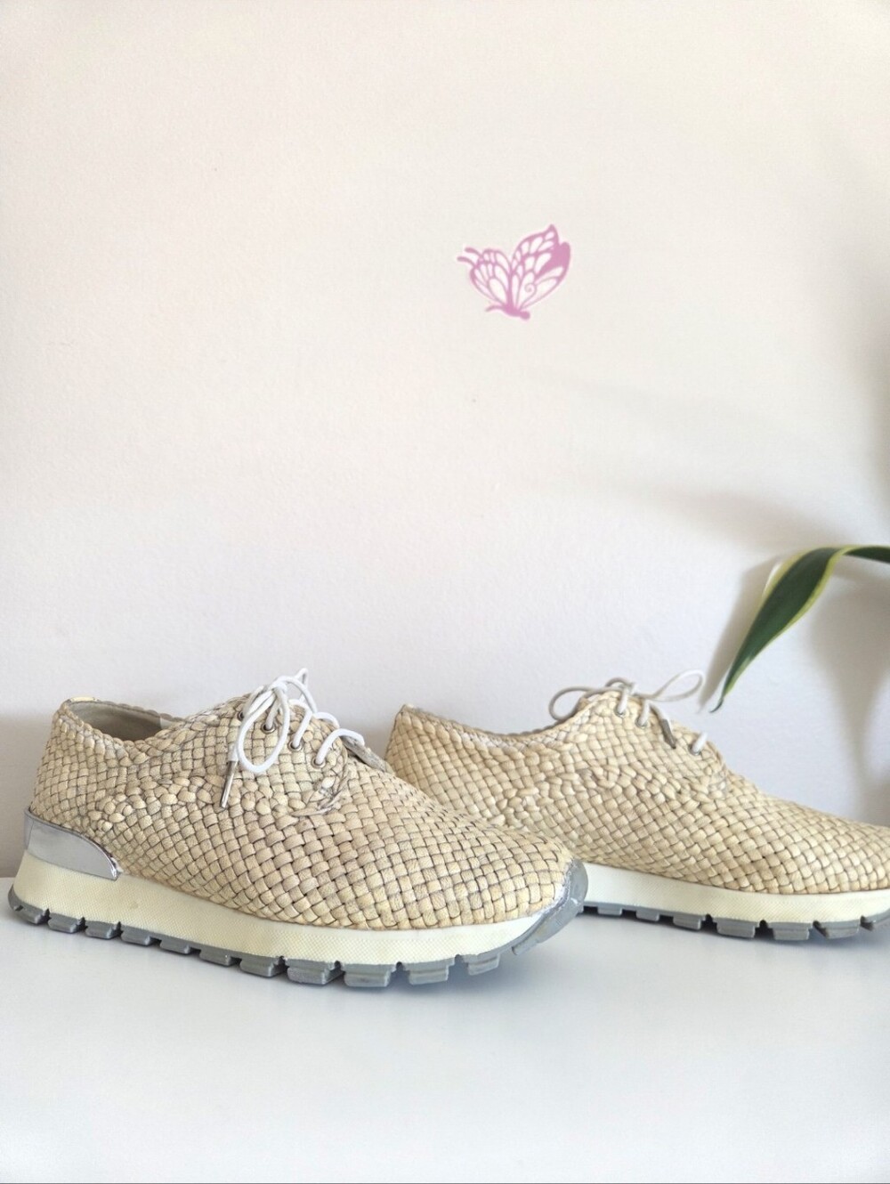 Pons Quintana Woven Leather Sneakers - Cream Womens Size 37